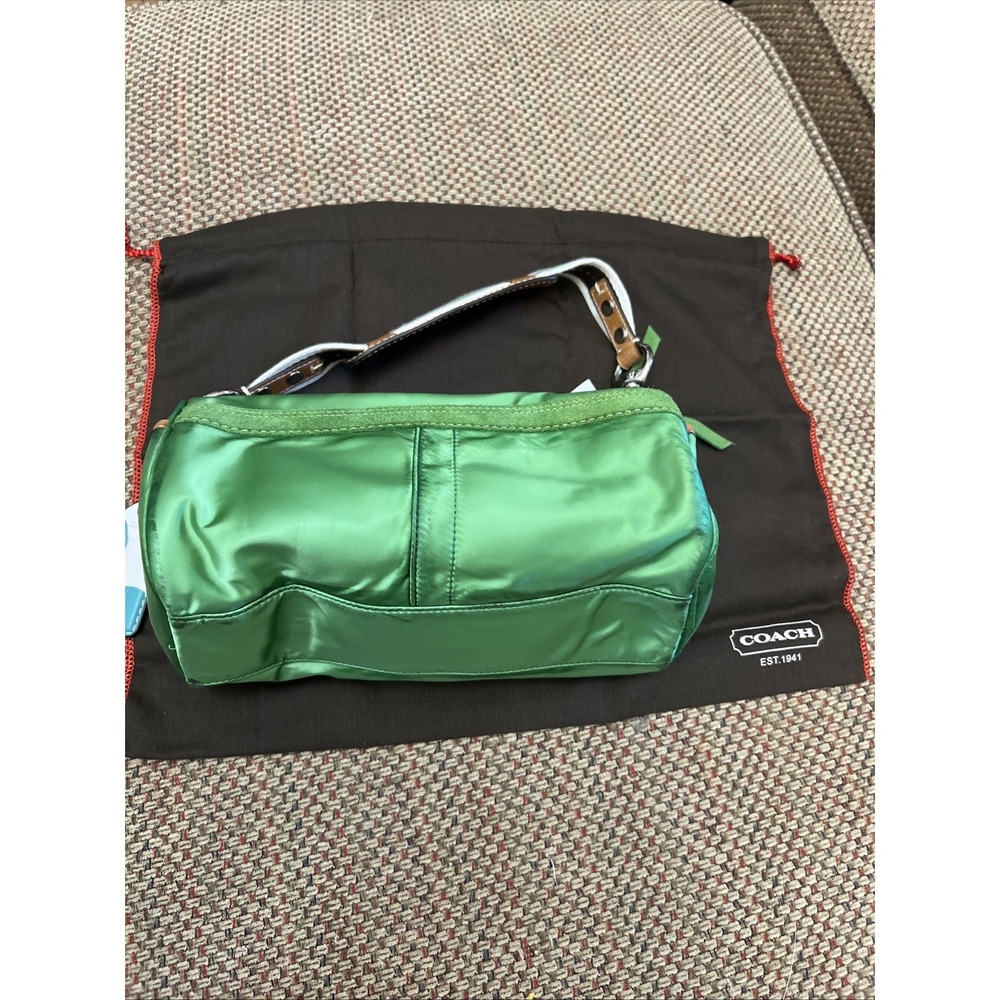 NEW COACH satin BARREL shoulder bag purse Y2k 10666 Emerald Green NWT Soho - Picture 3 of 14